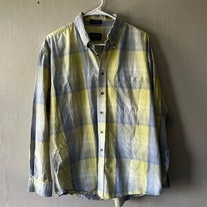 Pendleton Shirt Men's Button Up Size L 100% Cotton Long Sleeve Yellow And Blue